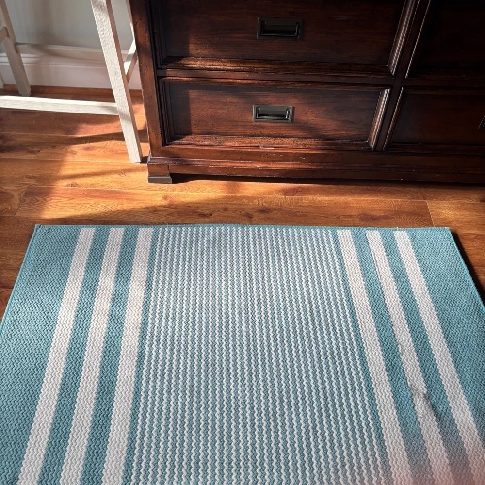 Blue and White Striped Rug